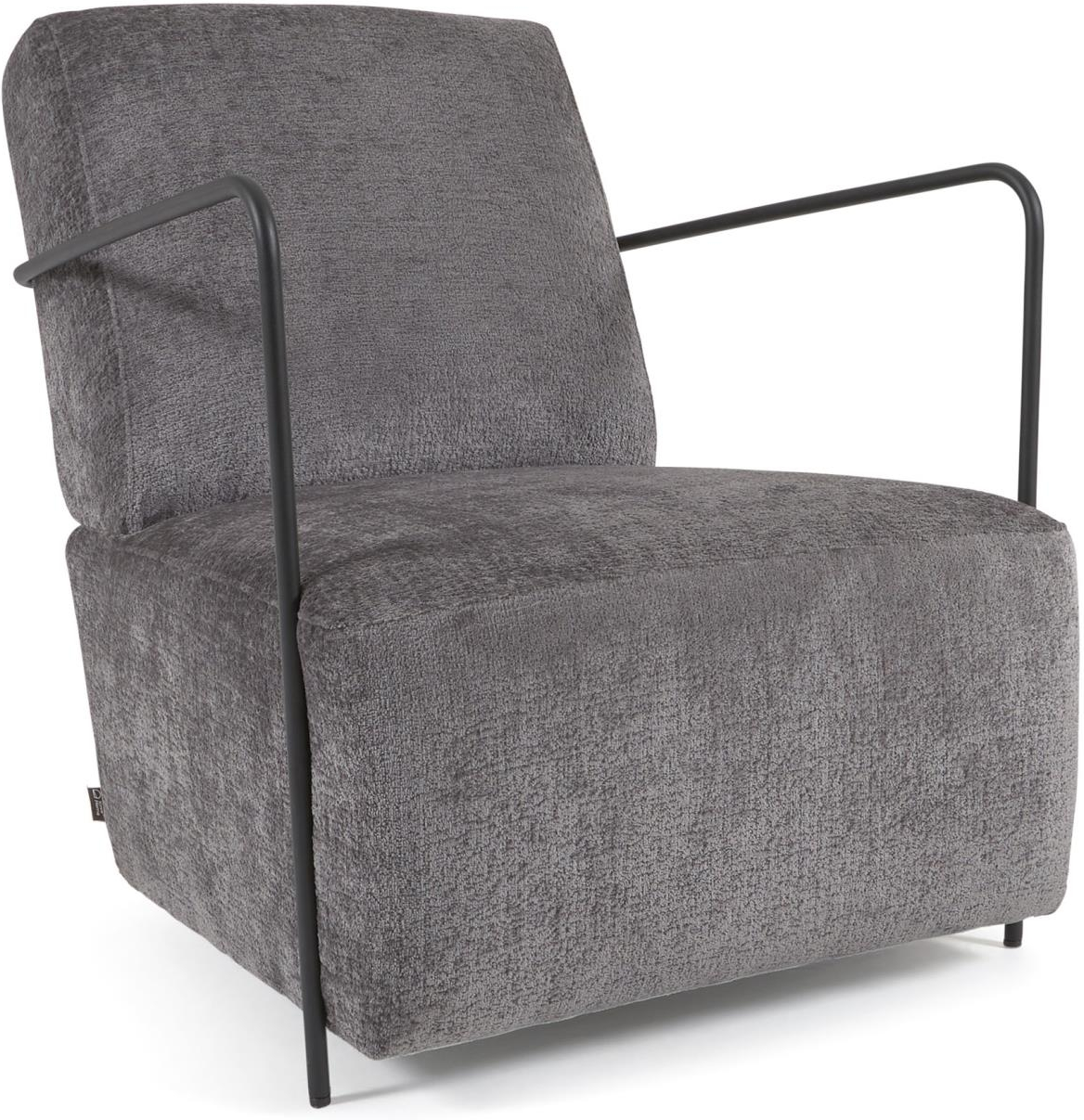 Lænestol/gamerstol Kave Home Gamer i grå chenille bæredygtig med sort metalkonstruktion rustik kolonial vintage