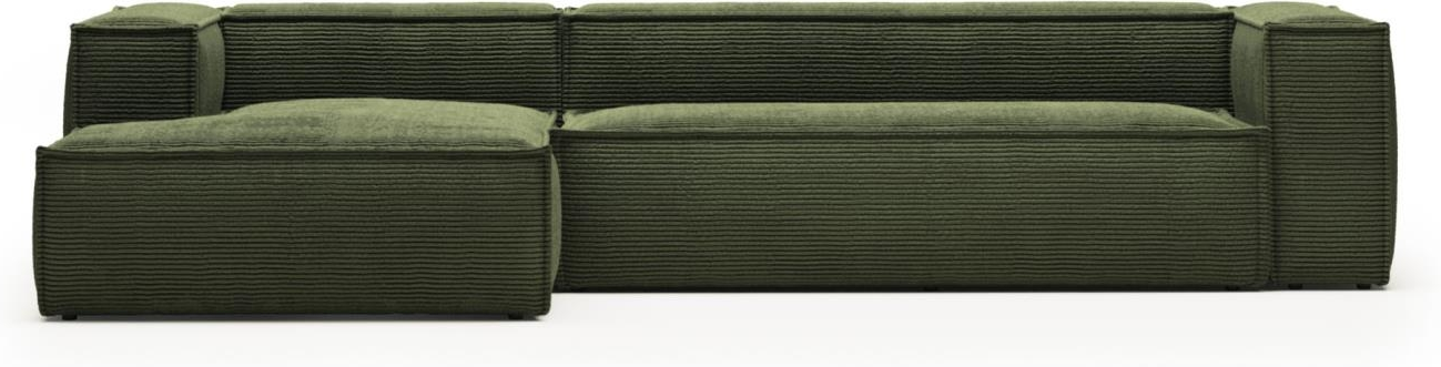 Chaiselong sofa Kave Home Blok venstrevendt grøn fløjl bredribset corduroy 330x174 cm
