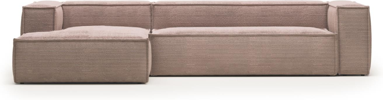 Chaiselong sofa venstrevendt Kave Home Blok 4-personers fløjlsstof lyserød nordisk design