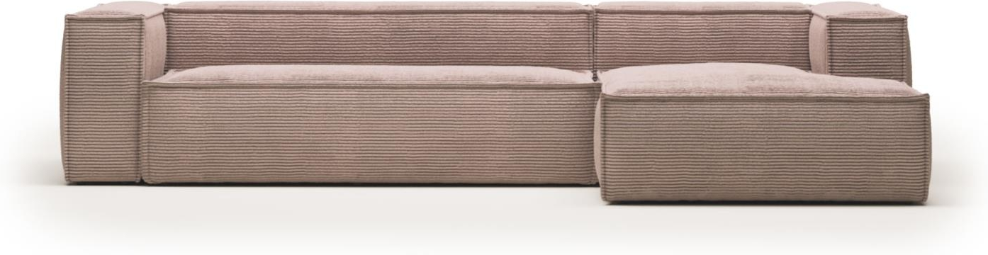 Chaiselong sofa Kave Home Blok lyserød corduroy højrevendt H69x330x174 cm