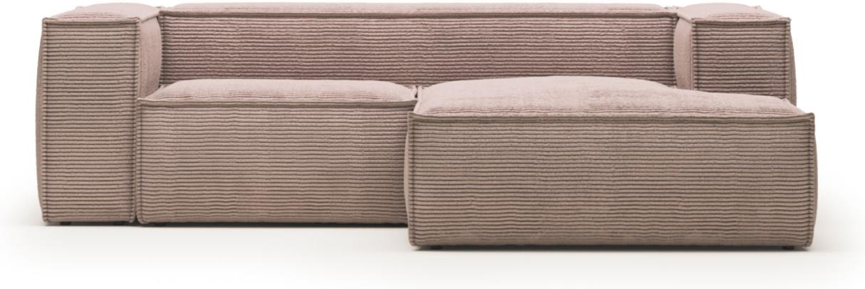 Chaiselong sofa højrevendt Kave Home Blok 240x174 cm lyserød corduroy stof