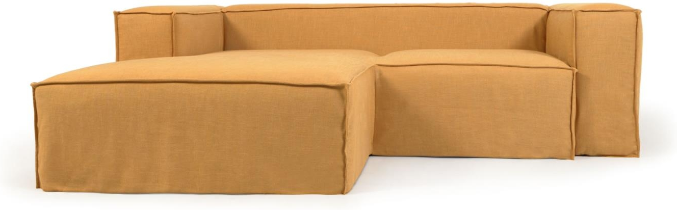 2-personers chaiselong-sofa venstrevendt Kave Home Blok sennepsgul 240x174 cm
