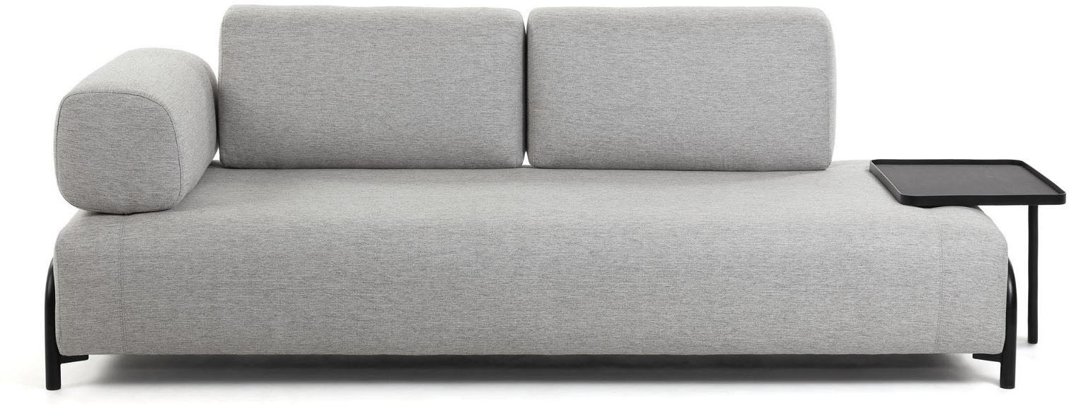 3-personers sofa Kave Home Compo stof lysegrå polstret med venstre armlænsbakke nordisk design bæredygtig
