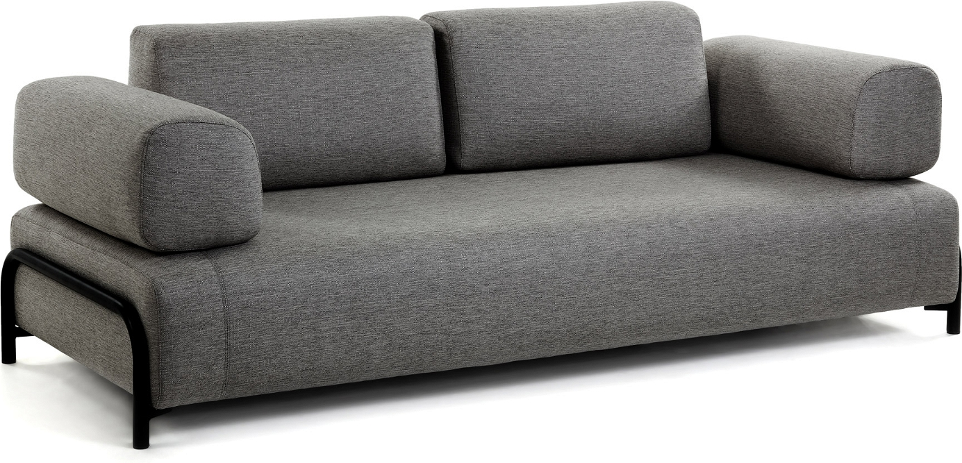 3-personers sofa Kave Home Compo sort stof  -  nordisk design, aftagelige betræk, pletafvisende, 232x98 cm