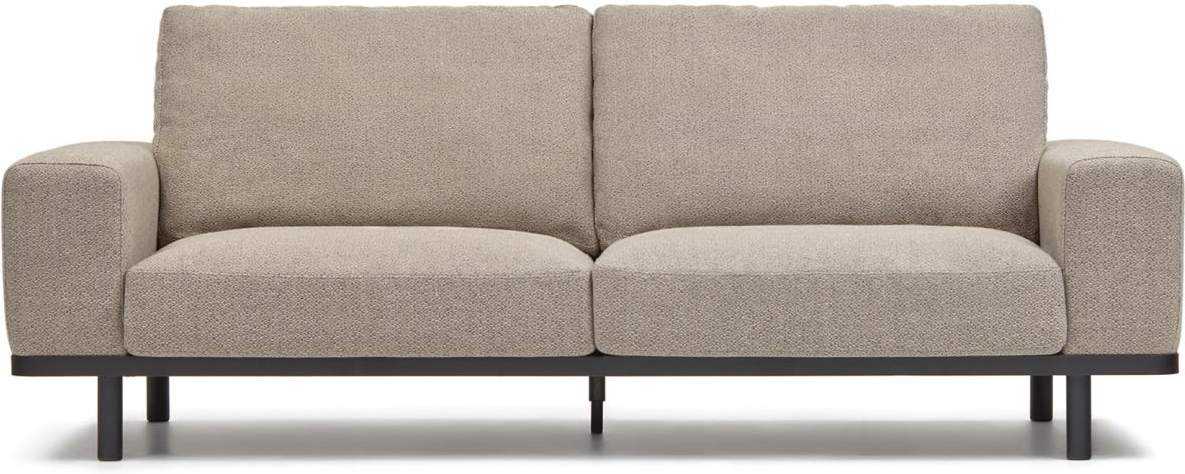 3-personers sofa Kave Home Noa beige/sort genbrugstekstil med sort stålramme 230 cm