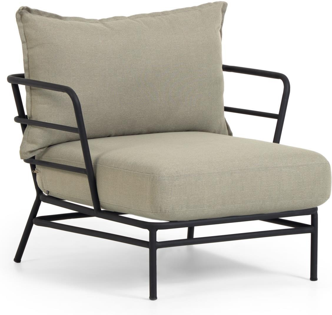 Udendørs lænestol Kave Home Mareluz sort galvaniseret stål med beige hynde H60xB76xL80 cm