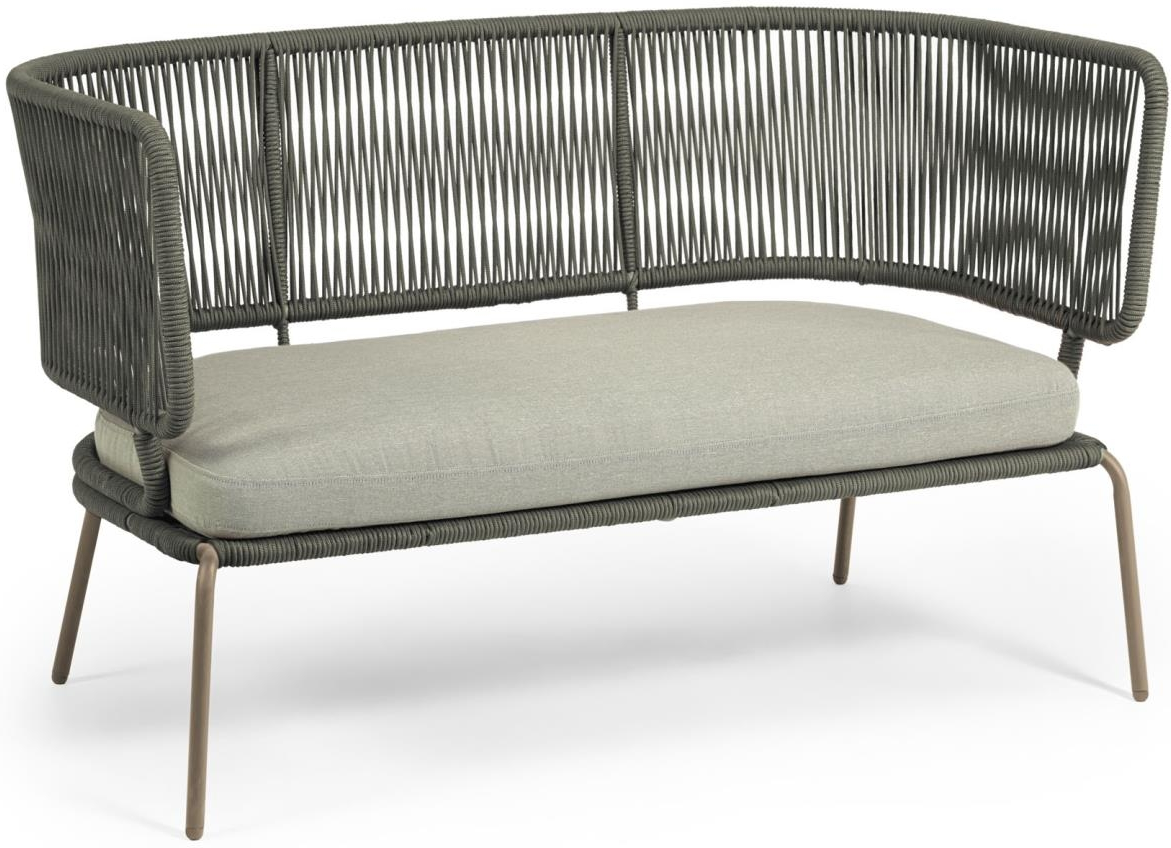 Udendørs 2-personers sofa Kave Home Nadin  -  stål & håndflettet reb, grøn, L135 x B65 x H80 cm