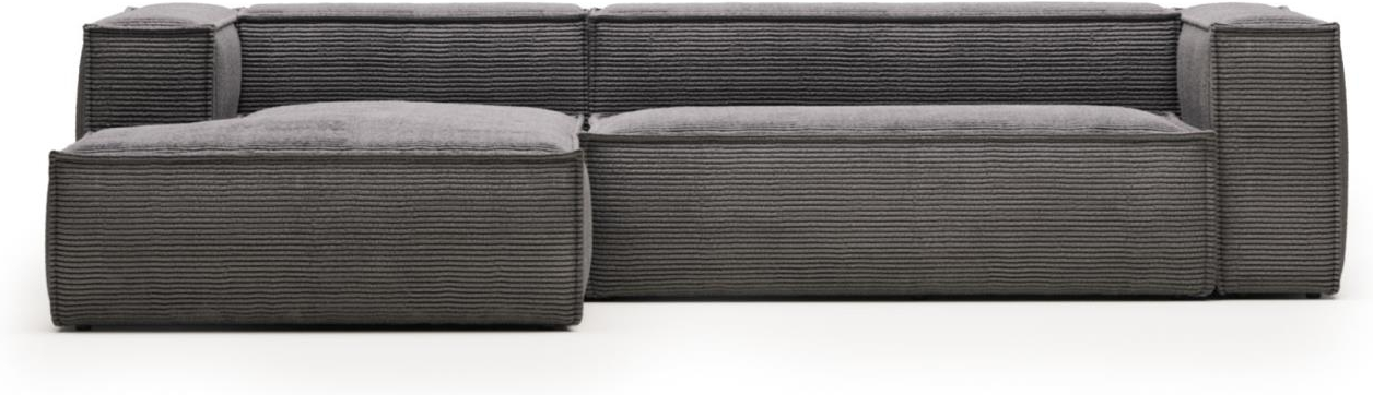 Chaiselong sofa Kave Home Blok 3-personers venstrevendt grå fløjl 300x174 cm