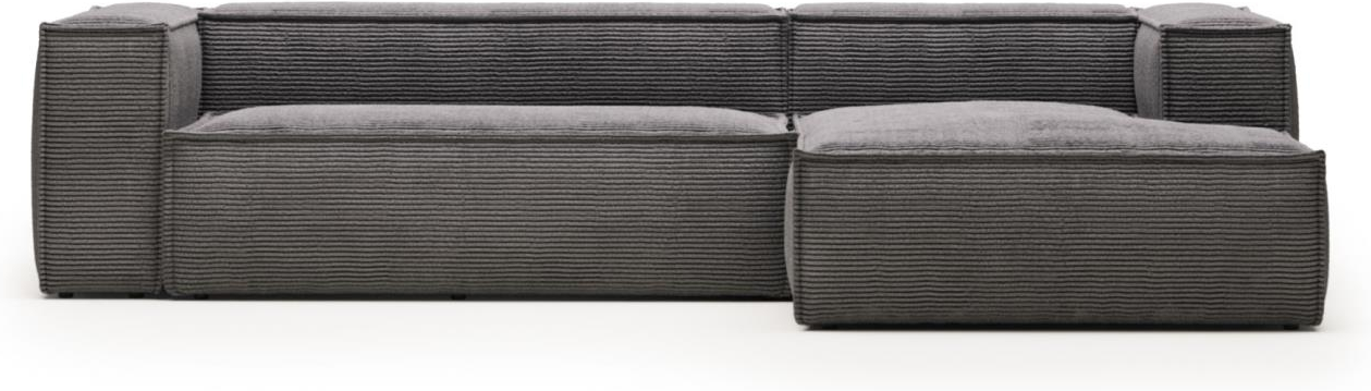 Chaiselong sofa Kave Home Blok højrevendt grå ribstof polstret 3 pers 300x174x69 cm
