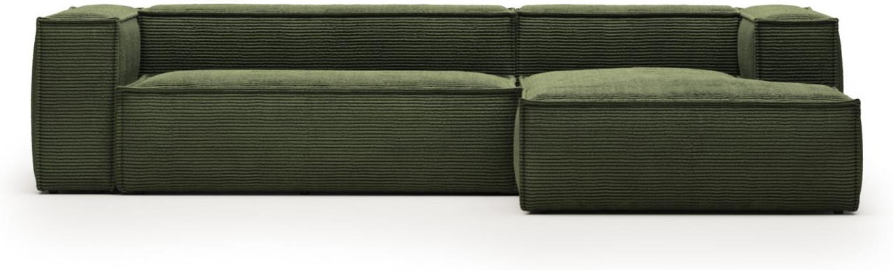 Chaiselong loungesofa Kave Home Blok højrevendt, grøn polstret stof, 300x174 cm