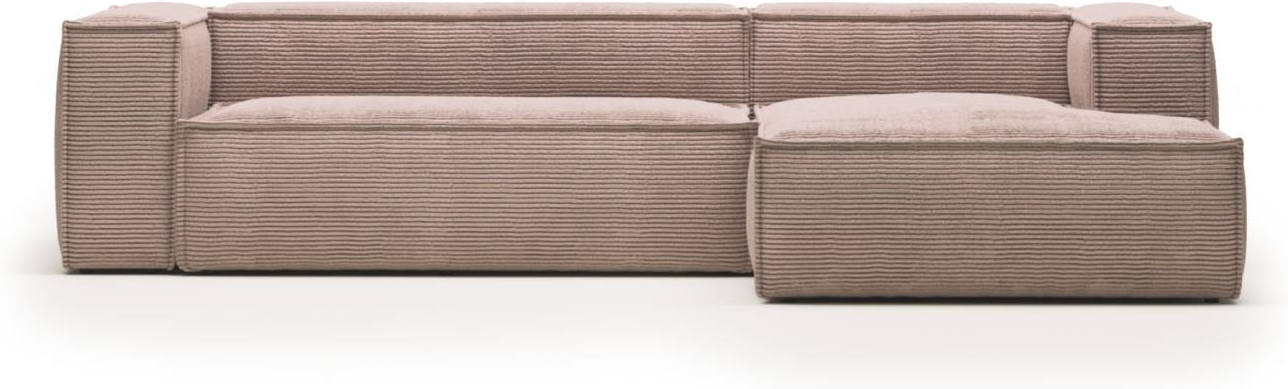 Chaiselong sofa højrevendt Kave Home Blok lyserød corduroy stofpolstret komfortabel med 400 kg bæreevne bæredygtig design