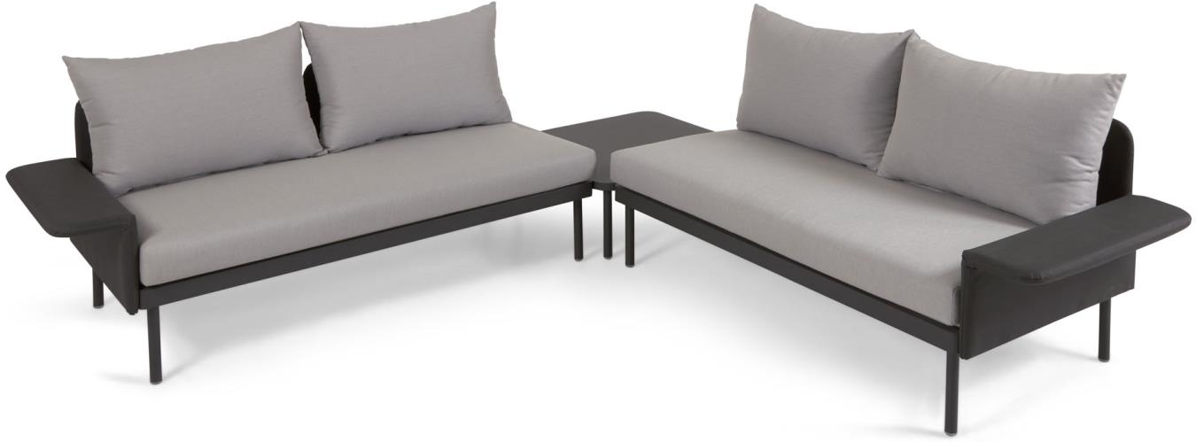 Udendørs sofasæt Kave Home Zaltana modulært hjørneloungesæt sort aluminium med vand- og UV-resistent textilene 230x230 cm