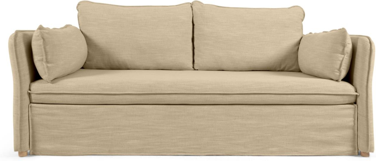 Sovesofa Kave Home Tanit  -  bæredygtig udtrækssofa i beige genbrugsstof med linnedpolstring