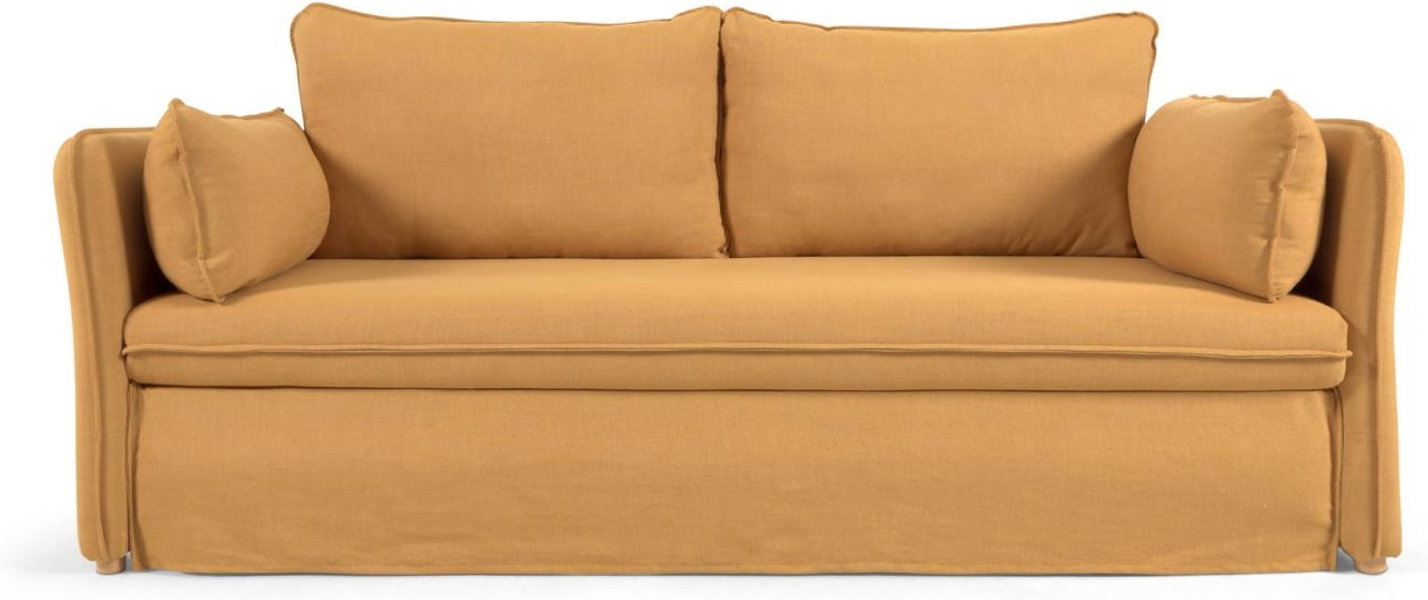 Sovesofa Kave Home Tanit med trundle i sennepsgul stof 210 x 100 cm nordisk moderne stil
