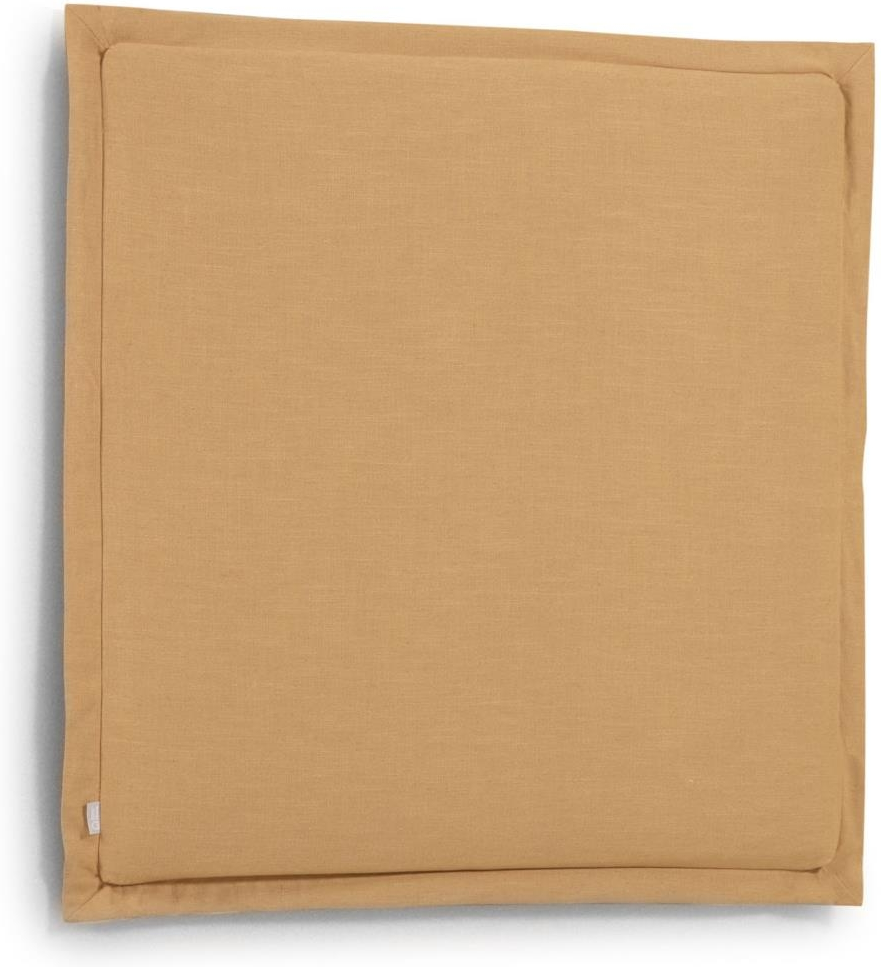 Sengegavl Kave Home Tanit polstret sennepsgul, aftageligt betræk, FSCÂ®-fyrretræ 106x106x5 cm