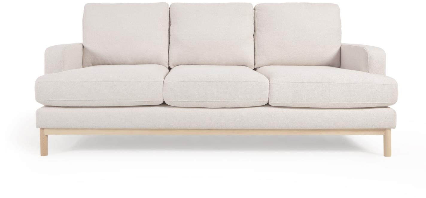 3-personers sofa Kave Home Mihaela, hvid micro bouclé og bæredygtigt bøgetræ H88ÃB95ÃL203 cm