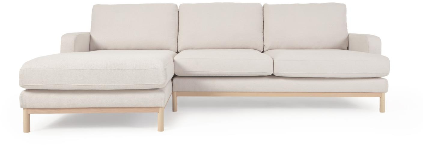 Chaiselongue sofa Kave Home Mihaela 3-personers venstrevendt hvid fleece med genanvendt PET og aftageligt betræk