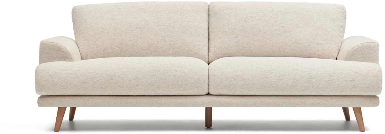 3-personers sofa Kave Home Karin  -  beige chenille m/ aftageligt betræk, valnødben, L231ÃD97ÃH92 cm