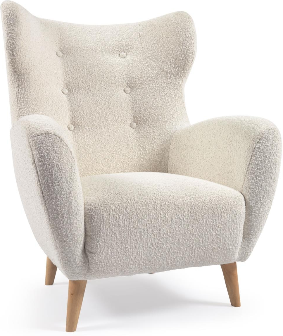 Lænestol Kave Home Batiko 60er retro vingestol, hvid fleece-lignende stof H104xB86xD86 cm