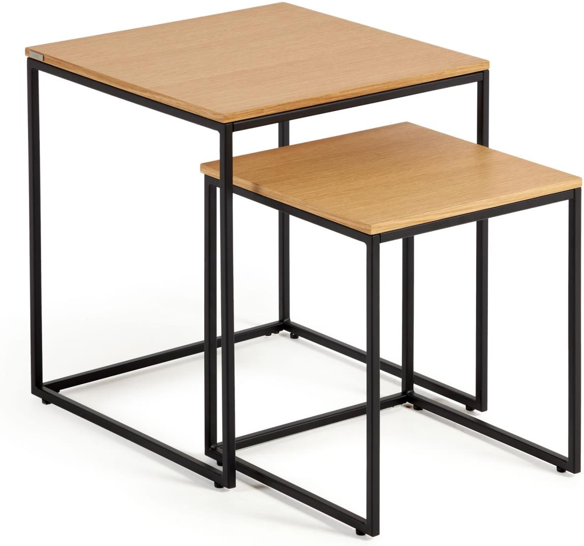 Sæt af 2 sideborde Kave Home Yoana i egetræsfiner og mat sort metal 50Ã45Ã45 cm