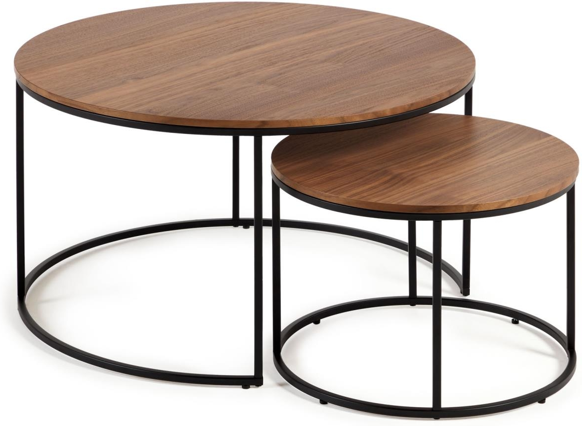 Sidebordssæt 2 stk. Kave Home Yoana H45 x Ø80 cm, Valnød/Sort