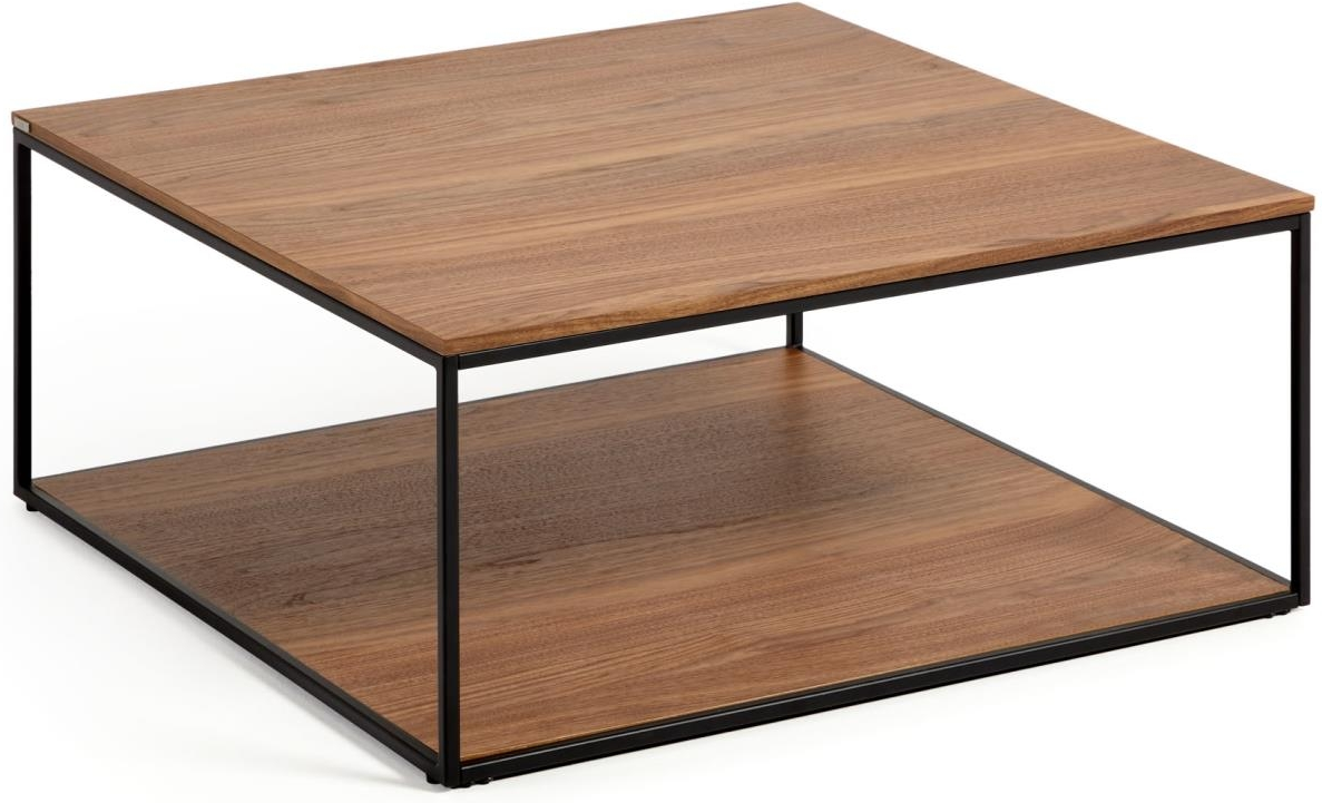 Sofabord/kaffebord Kave Home Yoana  -  80x80x35 cm valnødtræfiner, mat sort metalstel