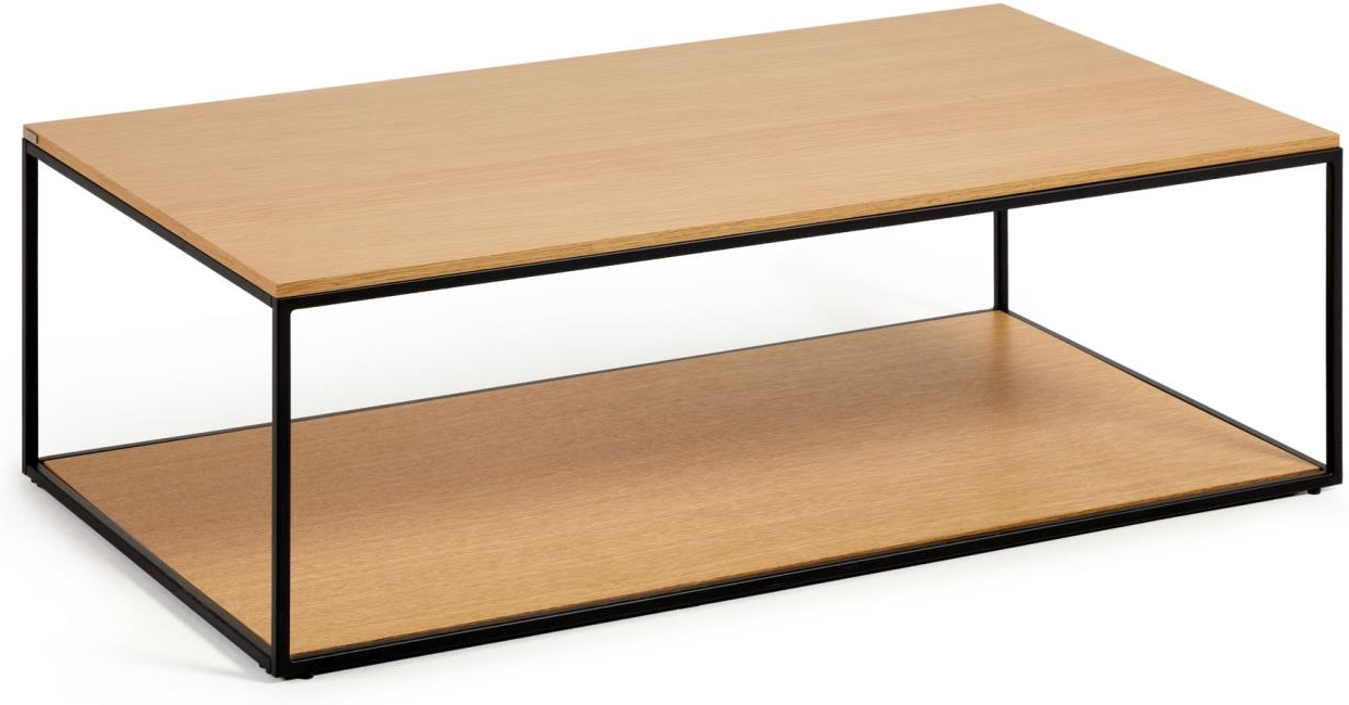 Sofabord/kaffebord Kave Home Yoana 110x60x35 cm egfinér & MDF natur med mat sort jernbase