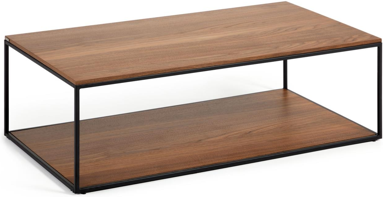 Sofabord/kaffebord Kave Home Yoana i valnødetræfinér med mat sort metalramme H35xB110xD60 cm  -  vintage industrielt design