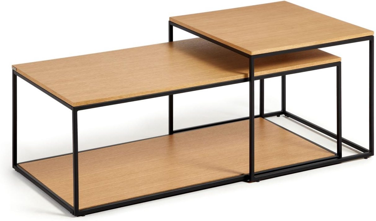 Kaffebord/Sofabord Kave Home Yoana 100x50x43 cm - Egfiner og Metalben, Natur