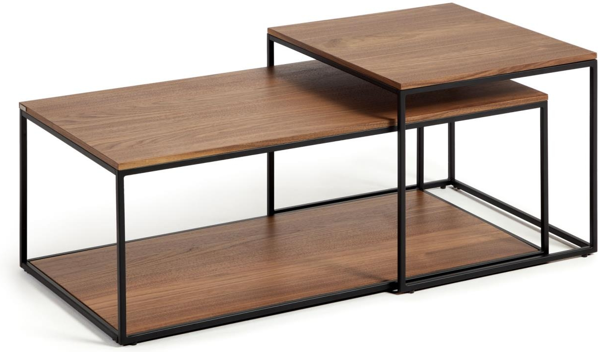 Sofabord/kaffebord Kave Home Yoana i valnødfiner og mat sort jernramme 100x50x43 cm