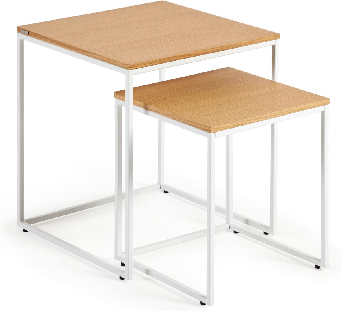 Sidebord sæt Kave Home Yoana, 2 moderne nordiske småborde i egetræsfinér & hvidt jern 45Ã45Ã50 cm