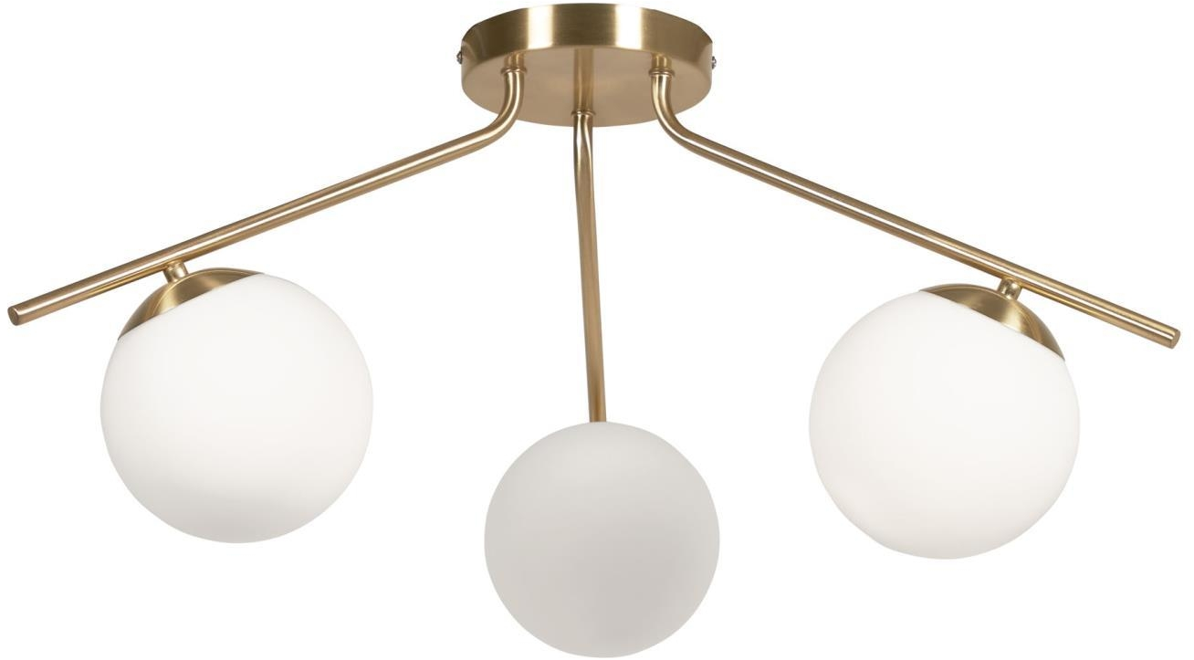 Loftlampe Kave Home Mahala  -  Vintage moderne guld/hvid med 3 sfæriske glas-skærme