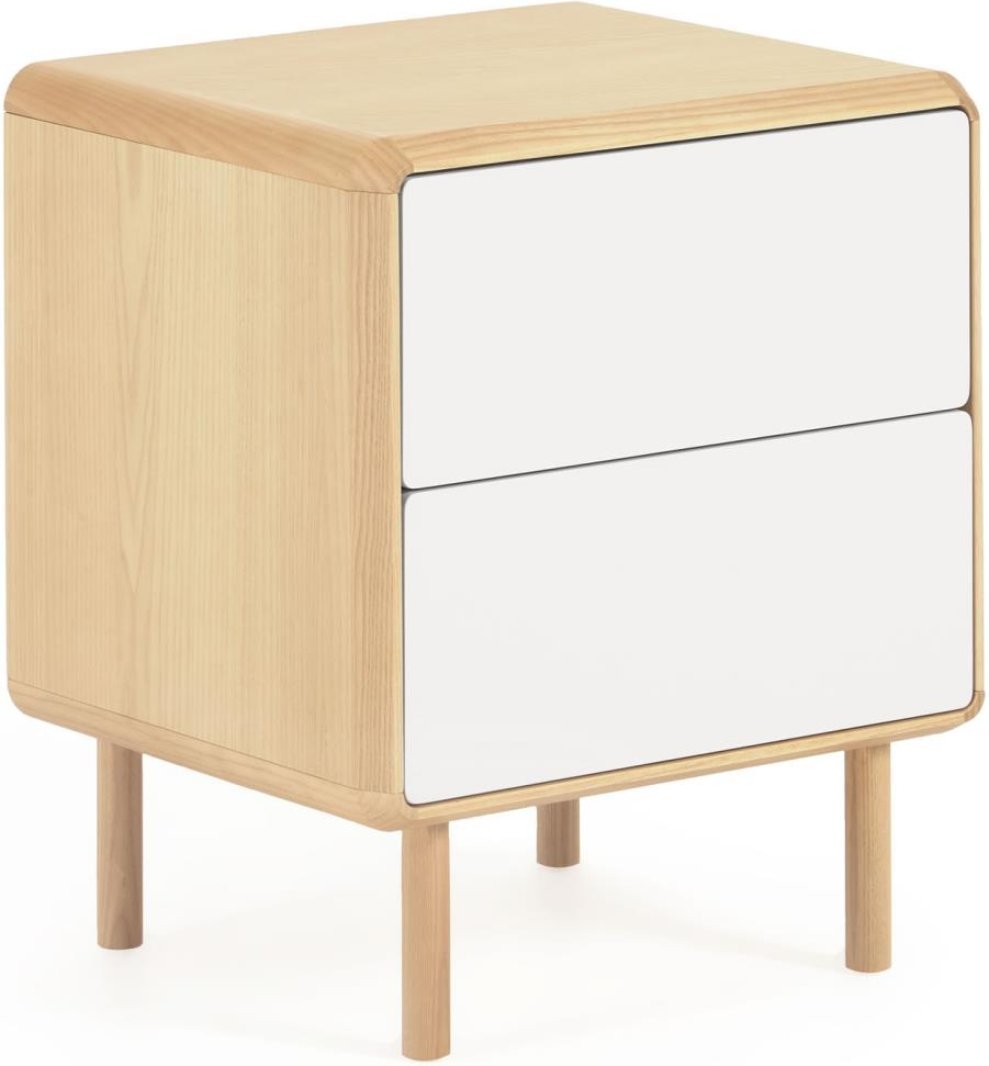 Sengebord/natbord Kave Home Anielle i askefiner og massiv ask, natur/grå  -  58,4Ã45Ã50 cm