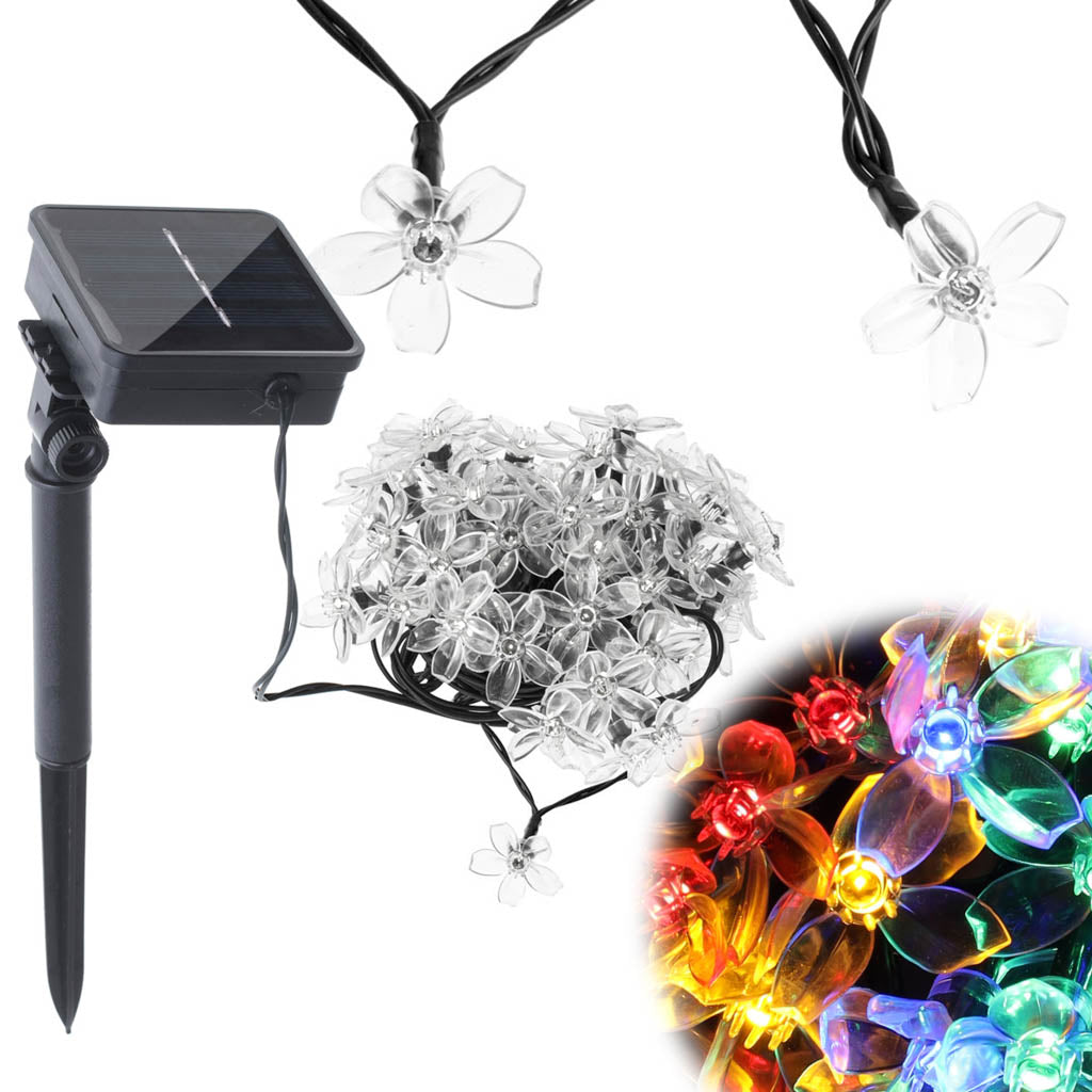 Solcellehavelamper blomster 7m 50LED flerfarvet