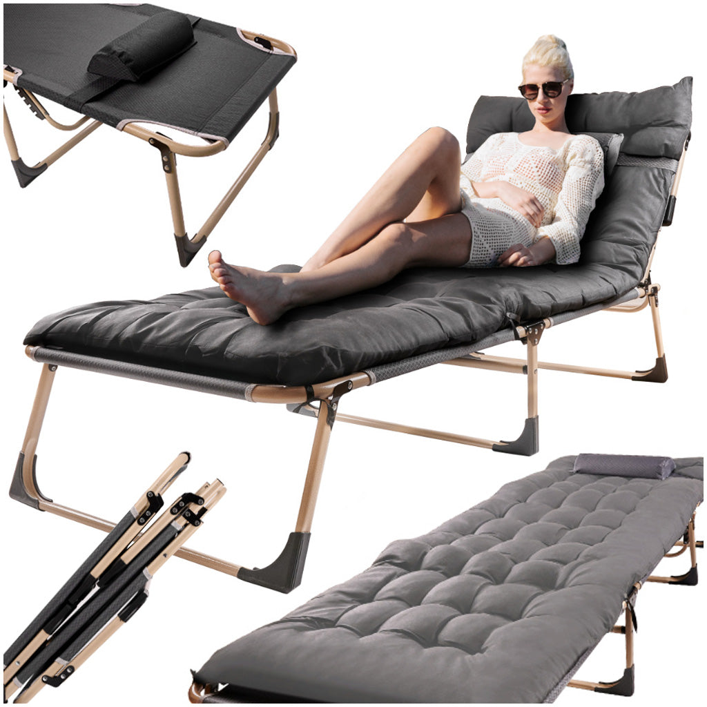 Foldeseng til camping 193 cm  -  med madras og pude