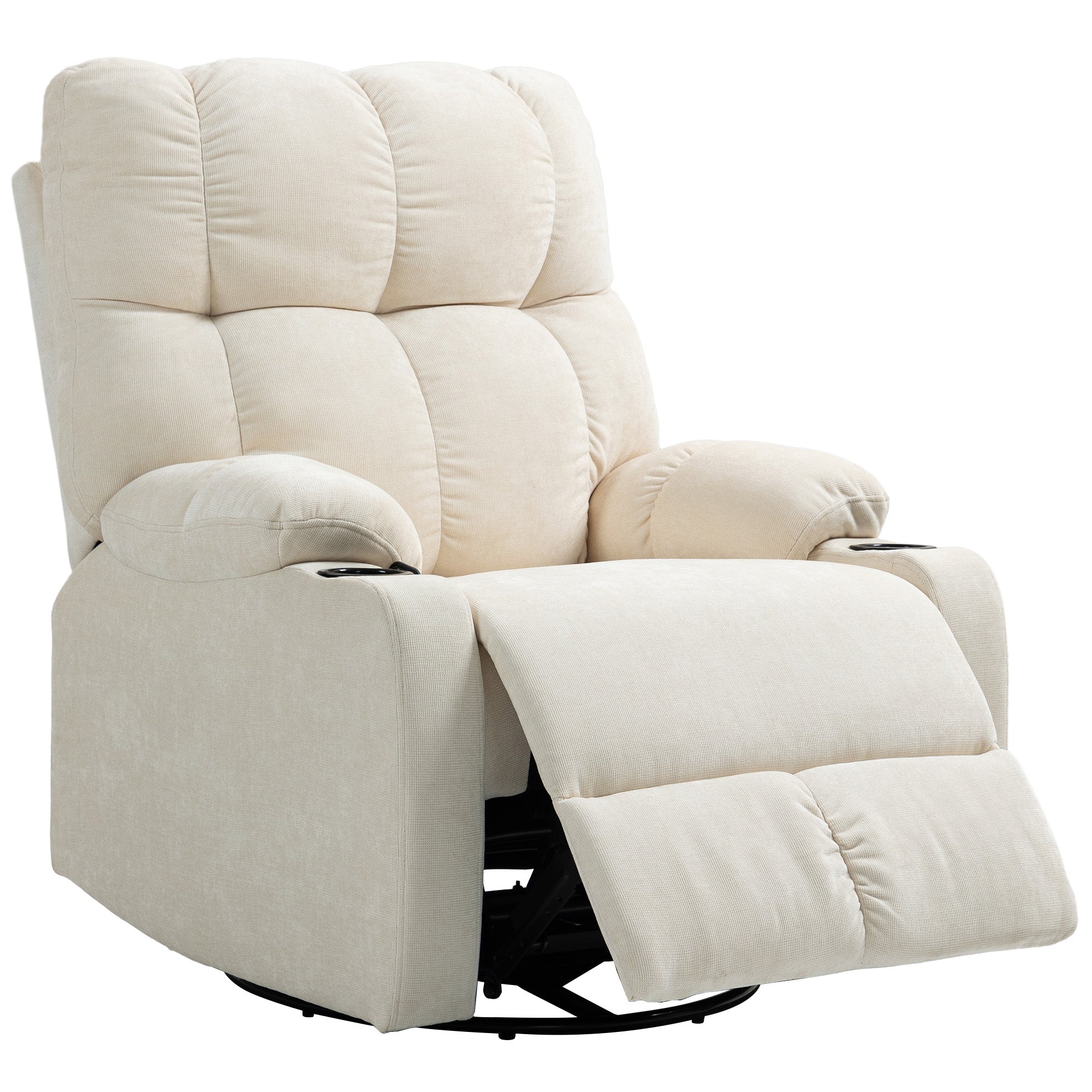 Afslappende lænestol med fodstøtte, lænestol, drejelig, op til 150 kg, stålstel, 88 x 96 x 108 cm, beige