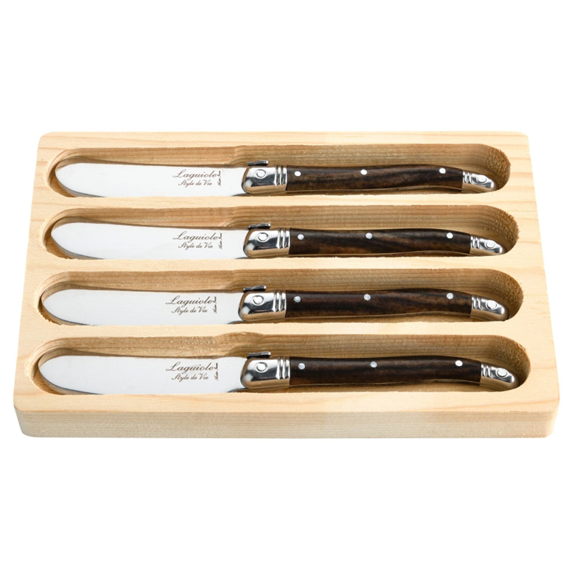 Laguiole style de vie Laguiole Premium Line smørkniv 4-pak, mørkebrun