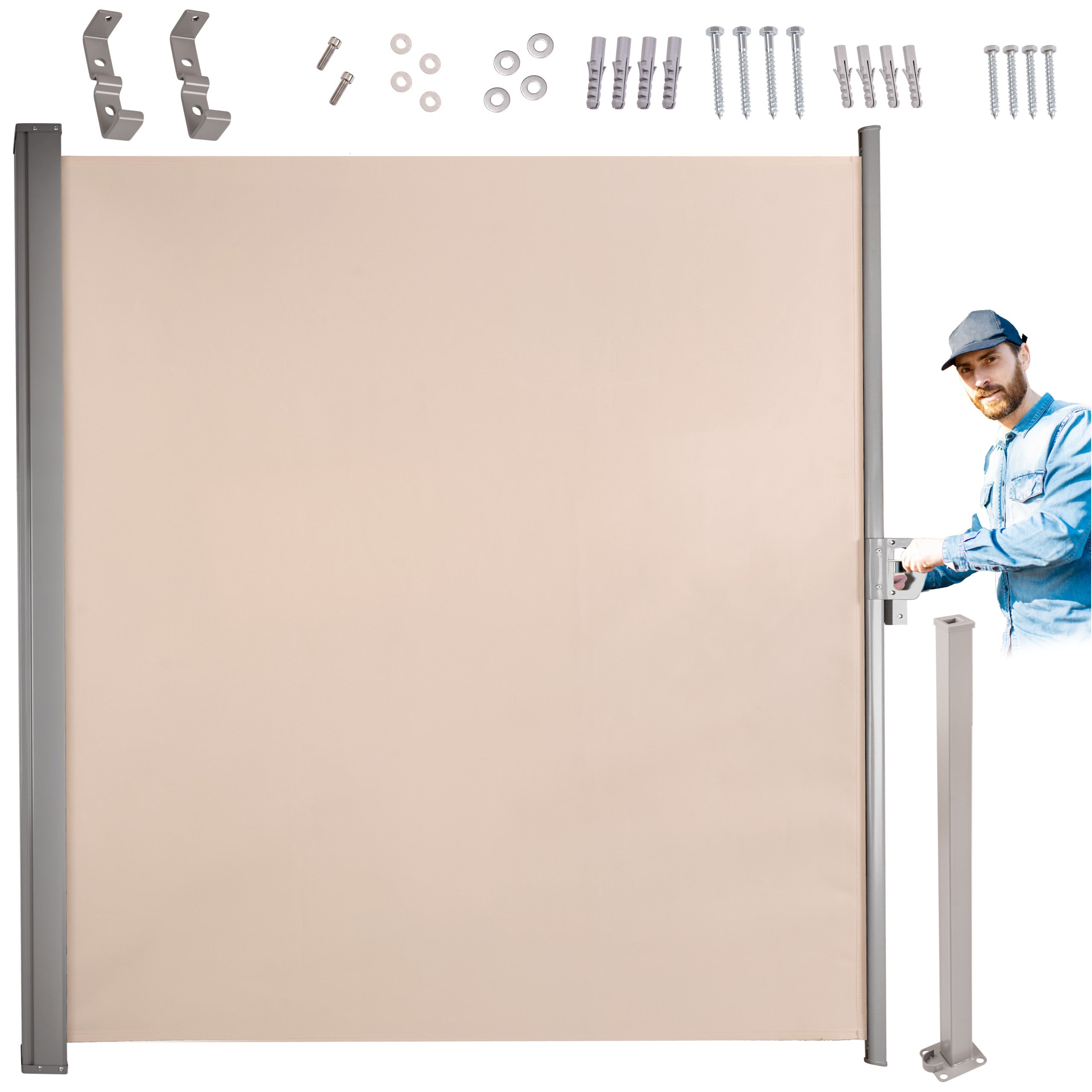 LUARO markise til sideterrasse, udtrækkelig 180 x 400 cm beige