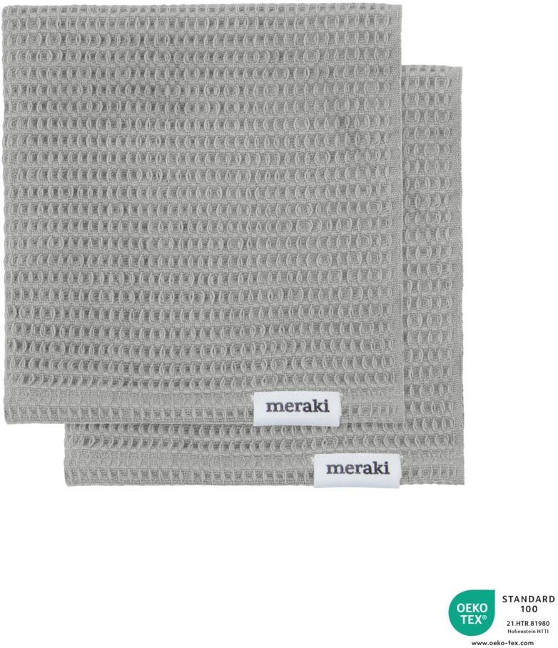 Opvaskeklude Meraki Pumila 30x30 cm ØKO-TEX 100 bomuld lysegrå vaffelstruktur