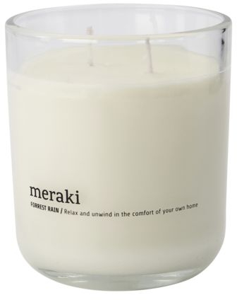 Duftlys Meraki Forest Rain  -  Ø9,6ÃH10,5 cm hvid glasholder, op til 60 timers brændetid