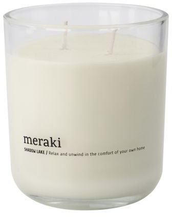 Duftlys Meraki Shadow Lake Ø9,6ÃH10,5 cm, 60 timers brændetid, hvid glasholder