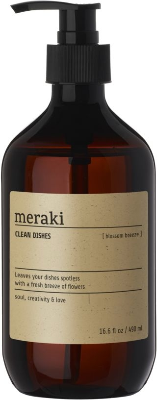 Opvaskemiddel Meraki Blossom whiff - Svanemærket, sort flaske Ø7 x H19 cm, blomsterduft med citrus, mynte & vanilje