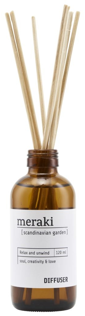 Duftfrisker Meraki Scandinavian Garden  -  120 ml glas & træ med 7 duftpinde