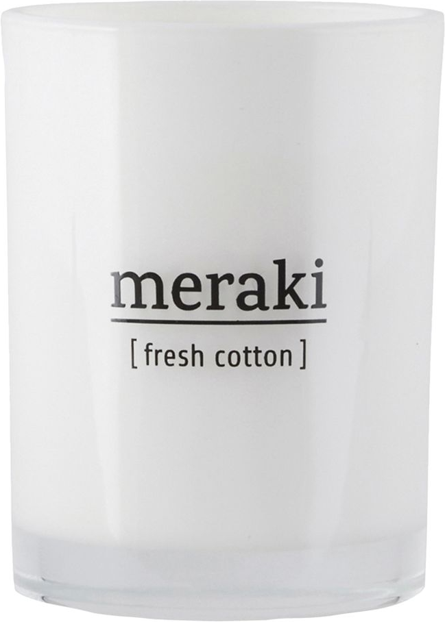 Duftlys Meraki Fresh Cotton i glas Ø8ÃH10,5 cm  -  sojavoks, 35 timers brændetid
