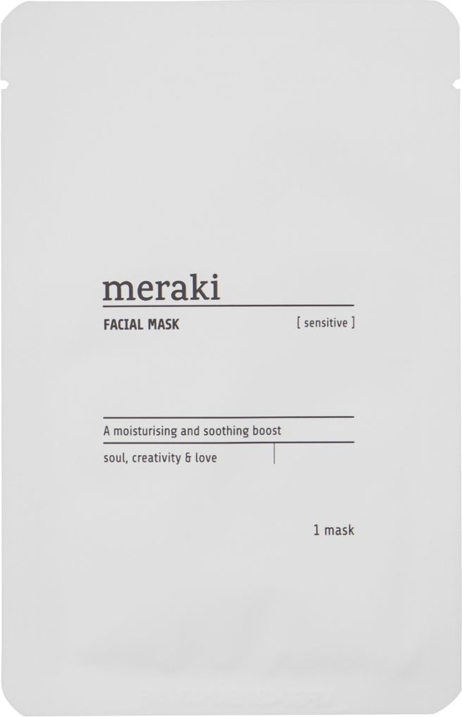Ansigtsmaske Meraki Sensitive  -  fugtgivende og beroligende sheet maske med aloe vera, agurk, tomat & Centella Asiatica