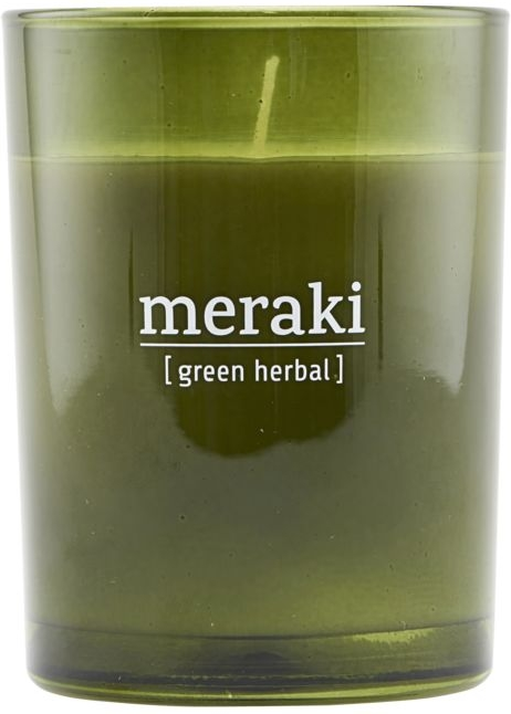 Duftlys Meraki Green Herbal  -  Grøn glas, Ø8ÃH10,5 cm, 35 timers brændetid
