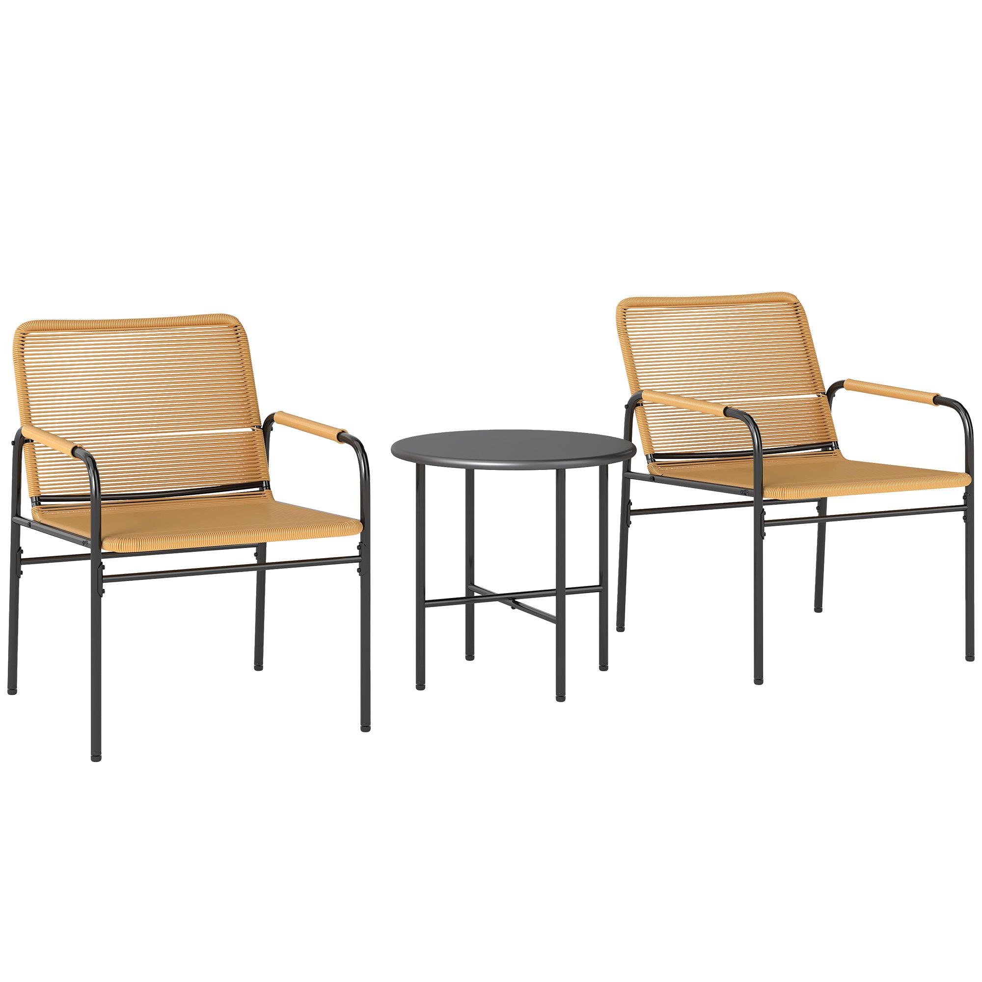 3-Delt rattan bistrosæt, siddegruppe, havemøbler med 2 havestole, sofabord 54 x 66 x 76 cm, gul