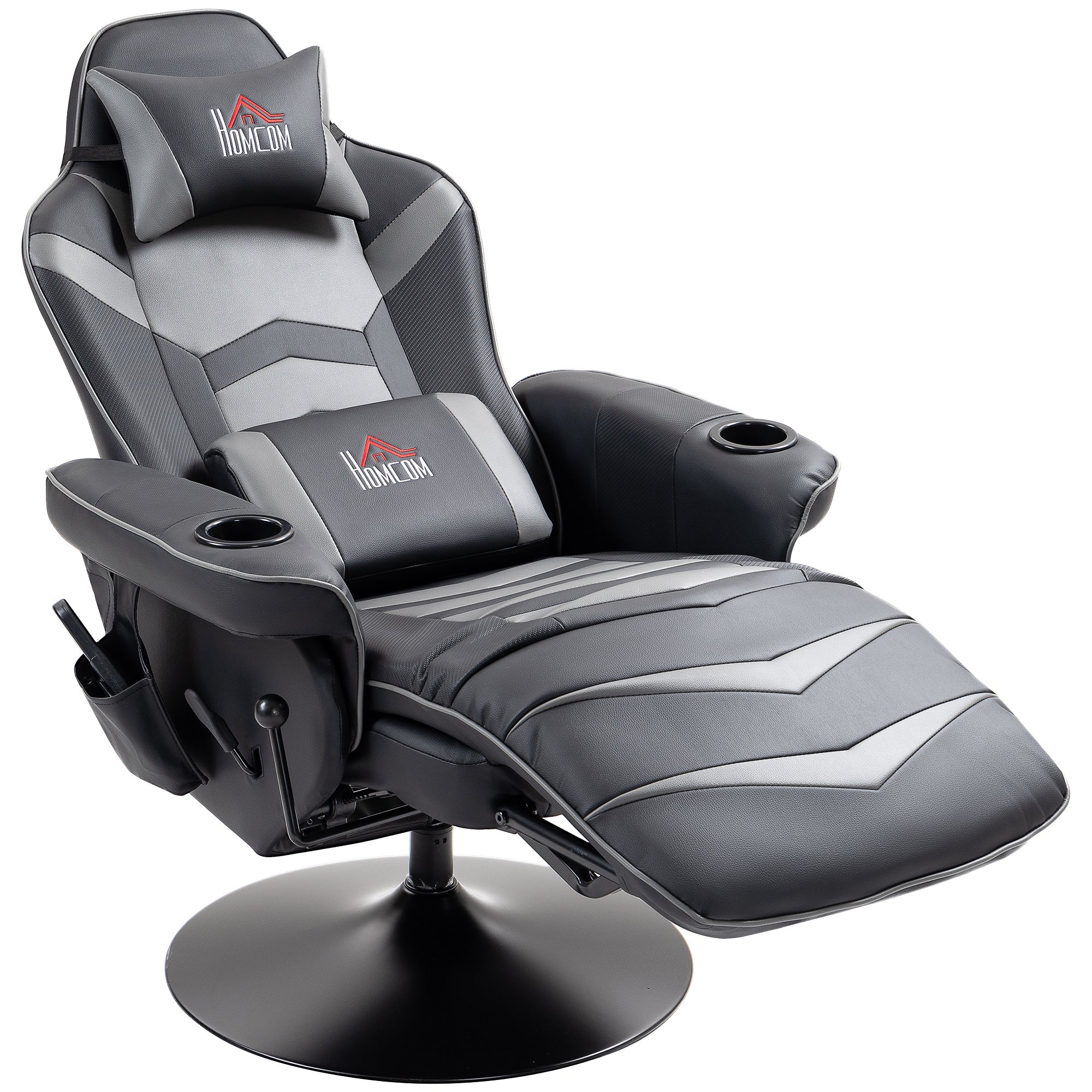 Gamingstol, massagefunktion, ryglæn med justerbar ryglæn, fodstøtte, op til 120 kg, stålstel, kunstlæder, grå
