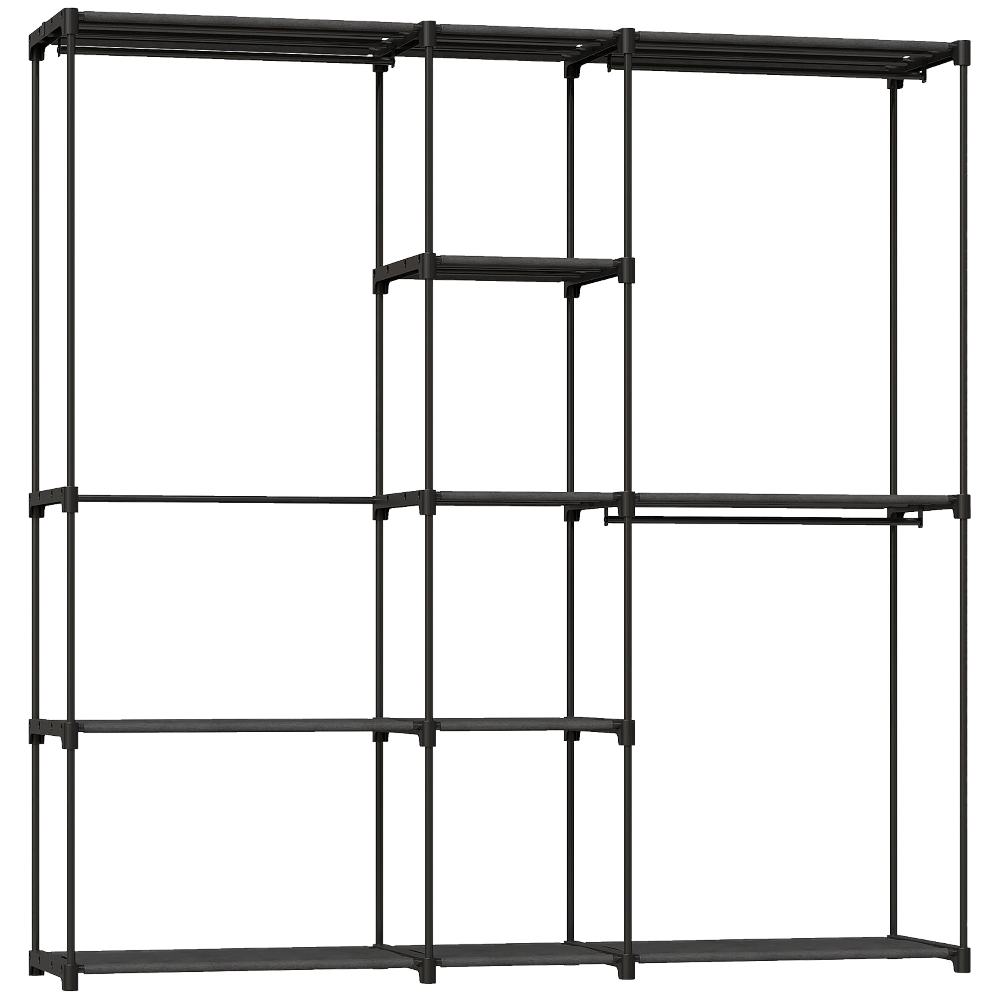 Åben garderobe, 4-etagers tøjstativ med 2 bøjlerum til stuen, 182 x 43 x 185 cm, sort