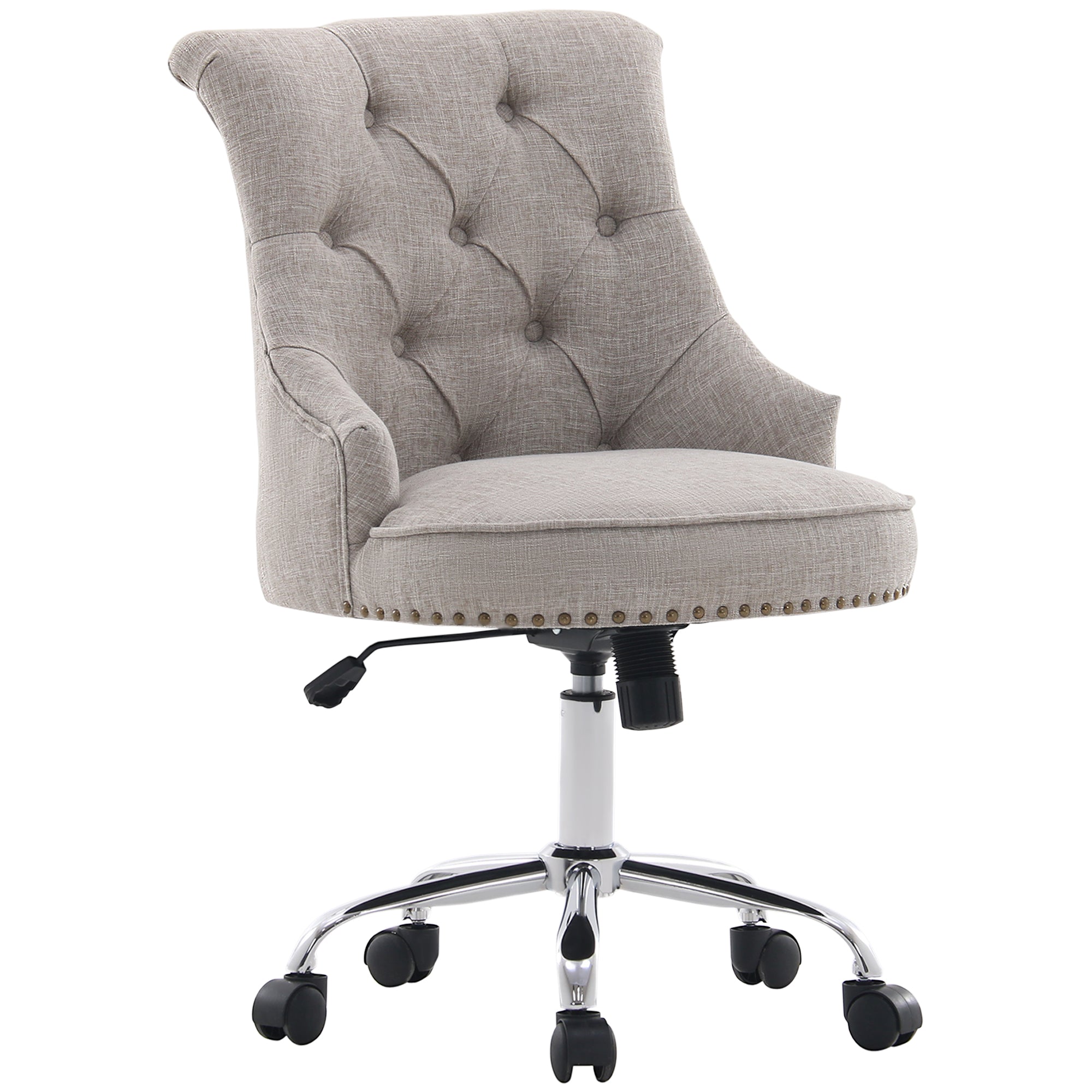 Drejestol med hjul, polstret executive-stol, 360Â° drejelig, 150 kg belastningsevne, højdejusterbar, lysegrå, 54 x 65,5 x (84-91) cm